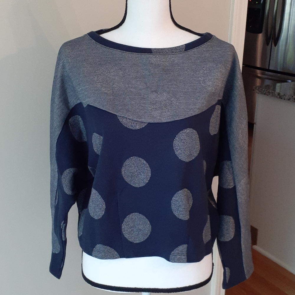 Anthro Postmark Navy & Silver Polkadot Crop Top M